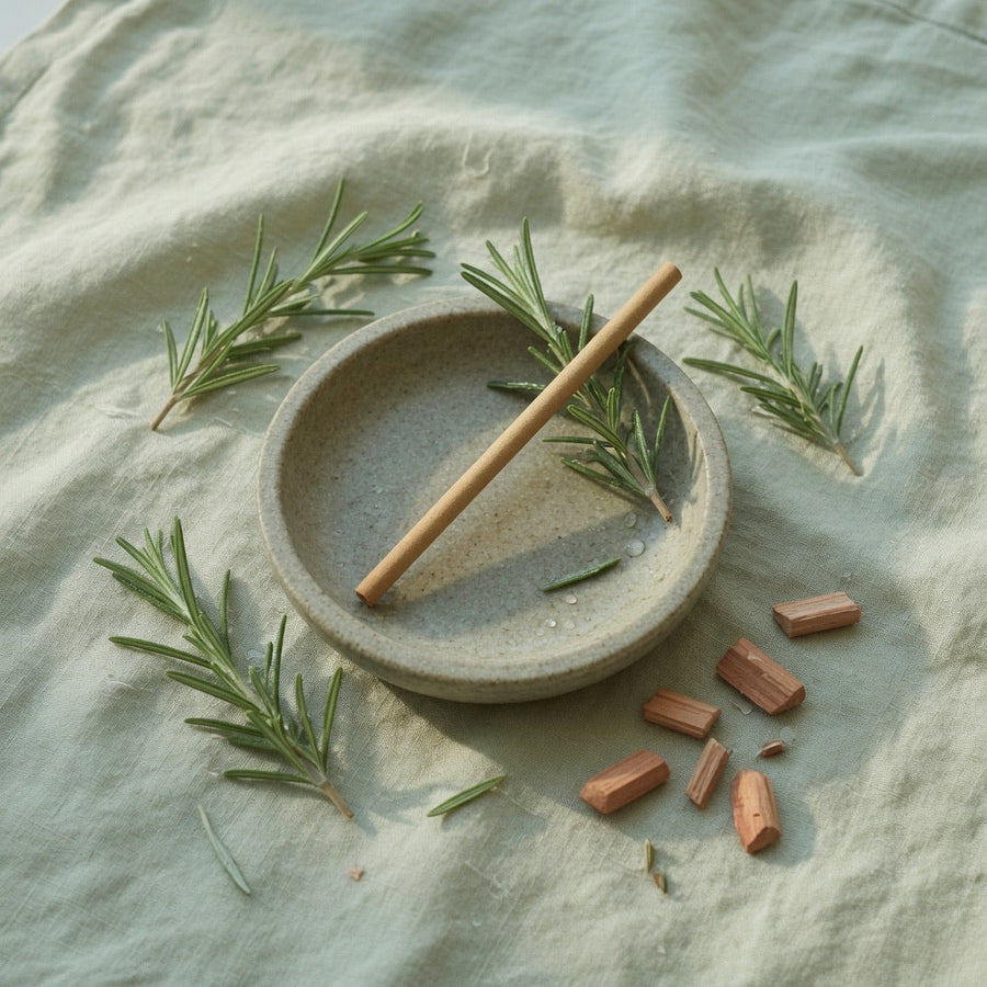 Botanical landscape suggesting resins, woods, and herbs